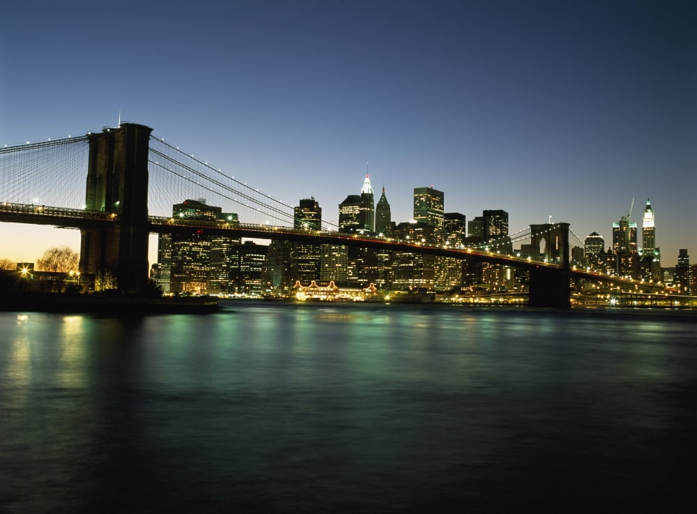 Looking Across The East River And The Brooklyn Bridge To The Financial District At Dusk Canvas Art - Ian Cumming Design Pics (18 x 13)