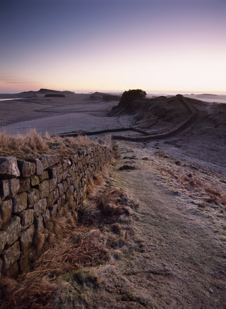 Looking Along Hadrians Wall Shortly Before Dawn At Cuddys Crags Near Housesteads Northumberland England Canvas Art - Ian Cumming Design Pics (13 x 18)