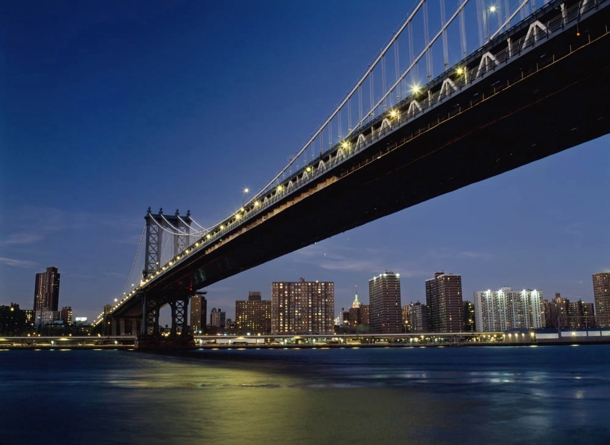 Looking Along Manhattan Bridge At Dusk Over The East River To The Lower East Side And The Empire State Building Behind Canvas Art - Ian Cumming Design Pics (18 x 13)