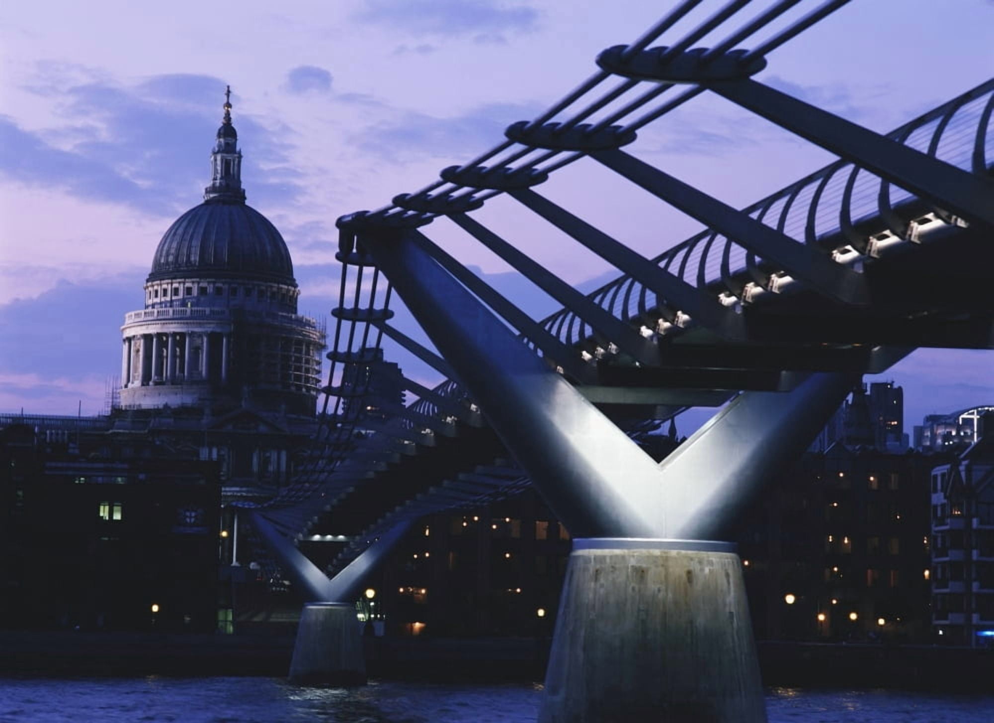 Looking Along The Millennium Bridge Towards St Pauls Cathedral At Dusk Canvas Art - Ian Cumming Design Pics (18 x 13)
