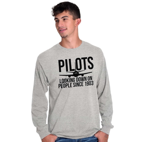 Looking Down On People 1903 Pilot Plus Size Long Sleeve Graphic Tee Shirt Brisco Brands 3X
