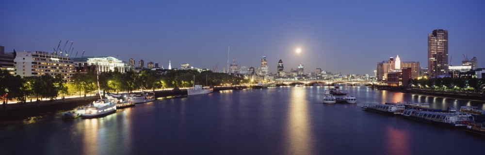 Looking Down The Thames At Dusk Canvas Art - Ian Cumming Design Pics (38 x 12)