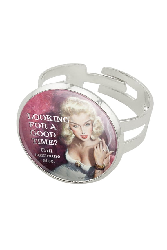 Looking For a Good Time Call Someone Else Funny Humor Silver Plated Adjustable Novelty Ring