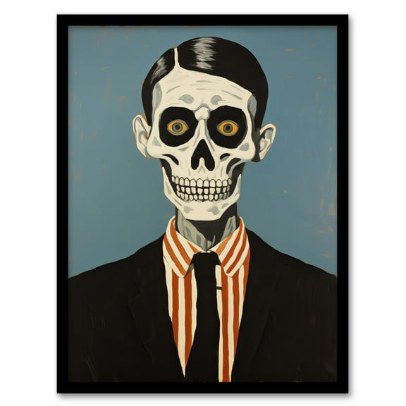Looking Sharp By Ryan Ramirez Smart Skeleton Bones Portrait Passport Picture Halloween Art Print Framed Poster Wall Decor 12x16 inch