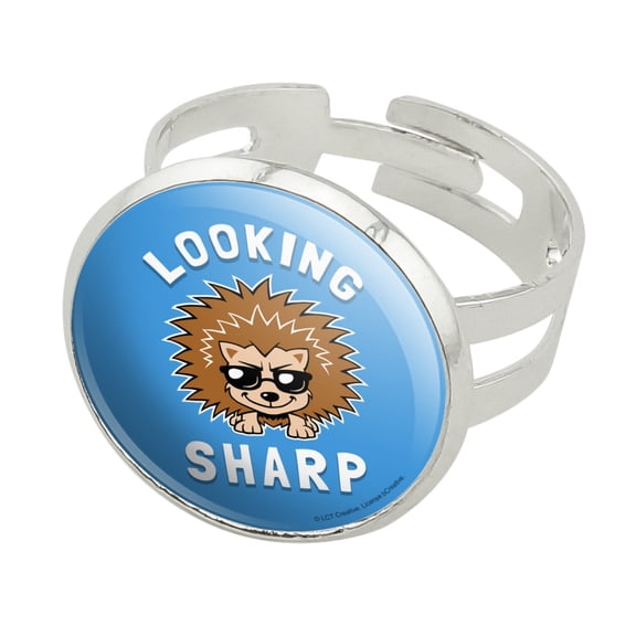 Looking Sharp Porcupine Funny Humor Silver Plated Adjustable Novelty Ring
