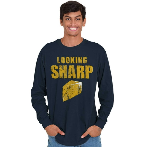 Looking Sharp cheddar Cheese Pun Gym Plus Size Long Sleeve Graphic Tee Shirt Brisco Brands 2X