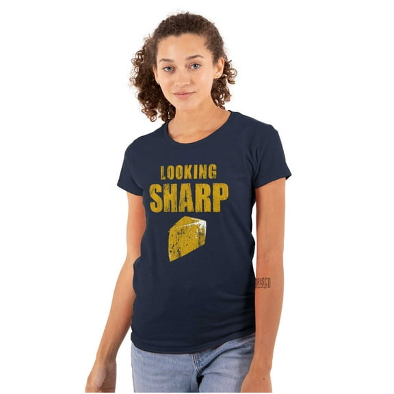Looking Sharp cheddar Cheese Pun Gym Womens Slim Fit Graphic Tee Brisco Brands S