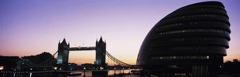 Looking Down The Thames Before Dawn Towards Tower Bridge And The Greater London Assembly Office London Uk Canvas Art - Ian Cumming Design Pics (27 x 8)