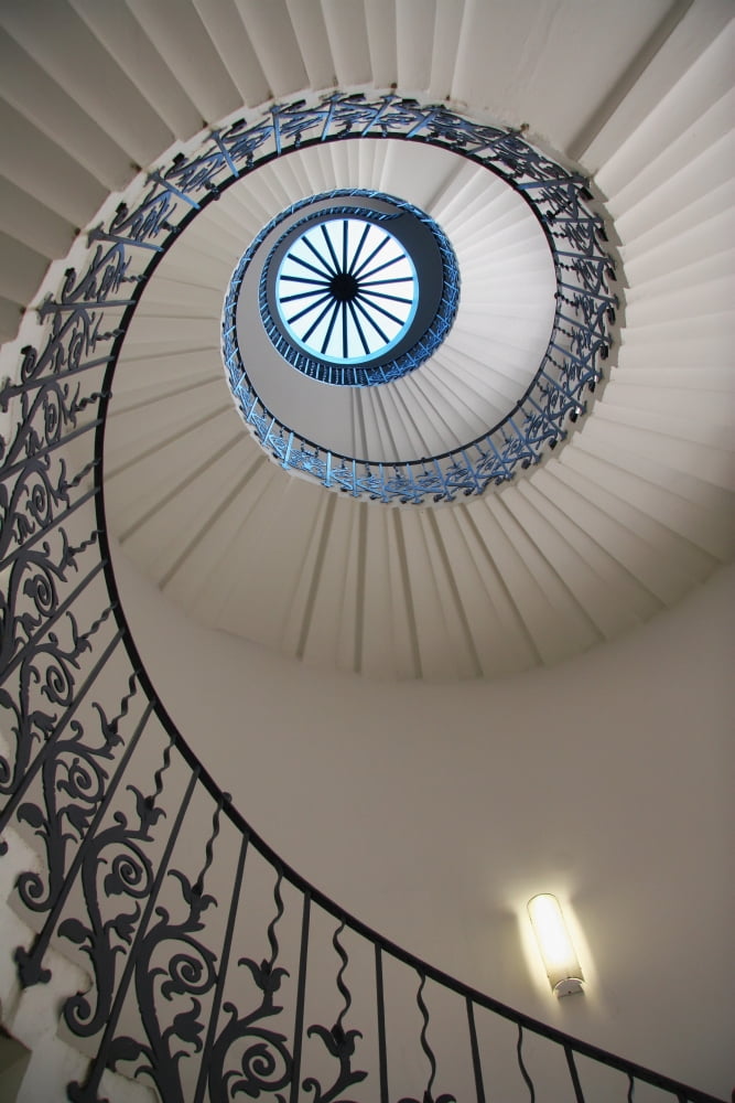 Looking Up At A Spiral Staircase Canvas Art - Mark Thomas Design Pics (12 x 18)