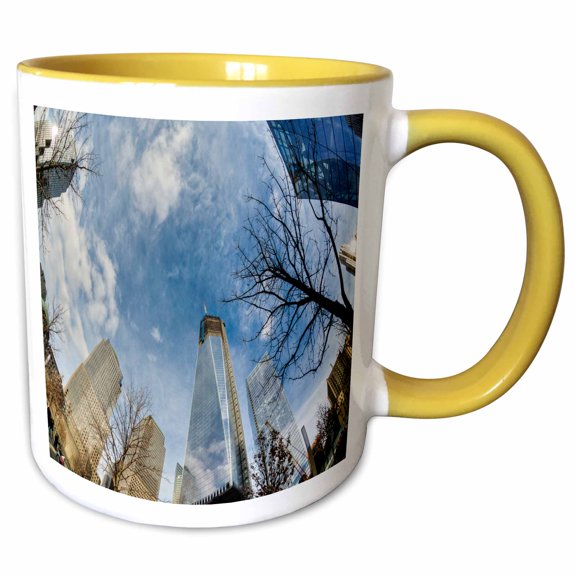 3drose, Looking up in Nyc at the Sky, Buildings and Trees, 11oz Two-tone Yellow Mug