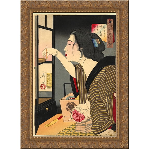 Looking dark - The appearance of a wife during the Meiji era 24x18 Gold Ornate Wood Framed Canvas Art by Tsukioka Yoshitoshi