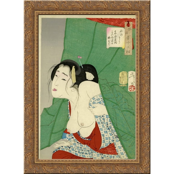 Looking itchy - The Appearance of a Kept Woman of the Kaei Era 24x18 Gold Ornate Wood Framed Canvas Art by Tsukioka Yoshitoshi