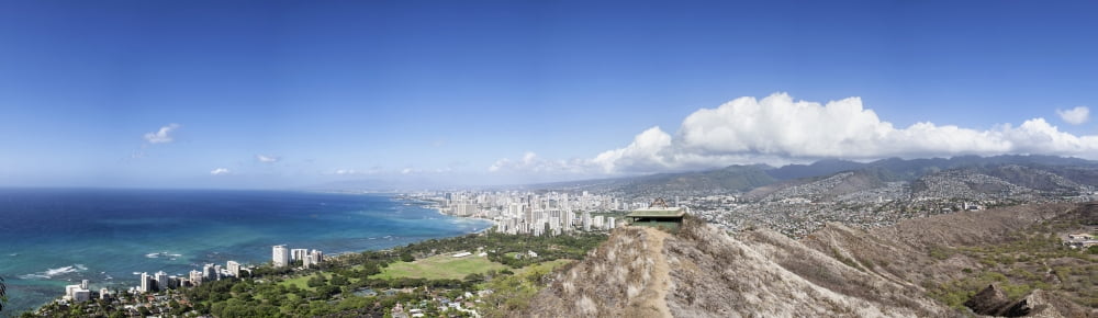 Looking out over Waikiki from Diamond Head Honolulu Oahu Hawaii United States of America Canvas Art - Ian Ludwig Design Pics (40 x 11)
