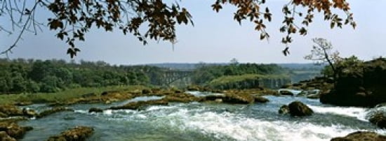 Looking over the top of the Victoria Falls towards the Victoria Falls bridge Zambia Canvas Art - Panoramic Images (36 x 13)