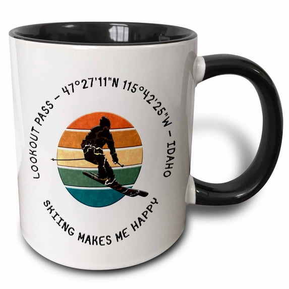 3drose, Lookout Pass, Idaho. Man Skier on White. Alpine Skiing in America, 15oz Two-tone Black Mug