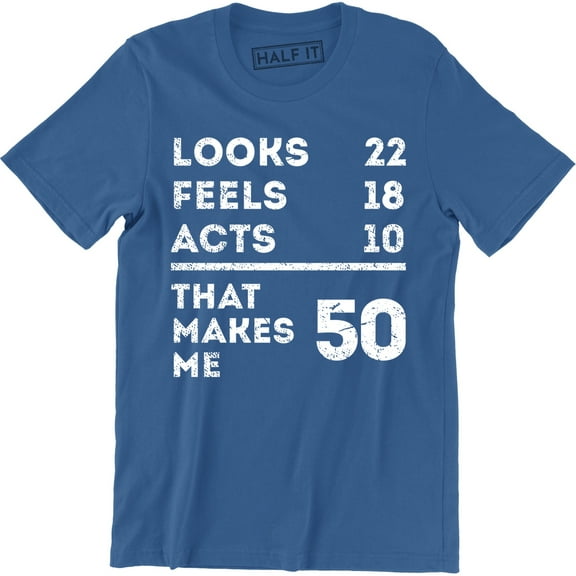 Looks 22 Feels 18 Acts 10 That Makes Me 50 Funny Dad Mum Mom B-day T-Shirt