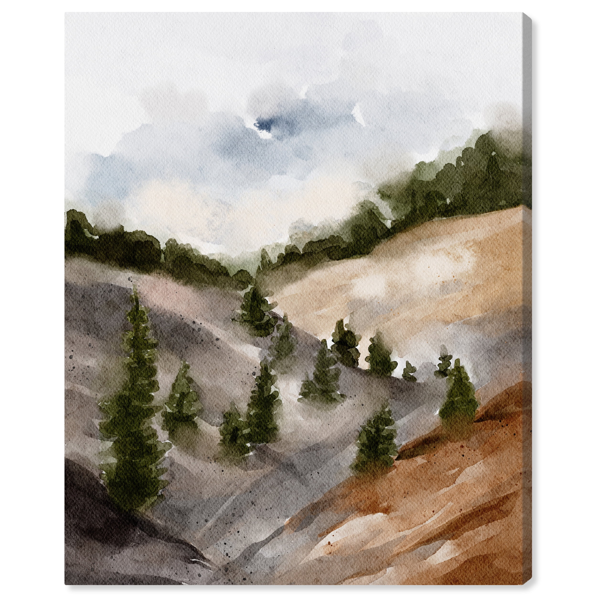 Large Watercolor Landscape Canvas Wall Art in Earth Tones