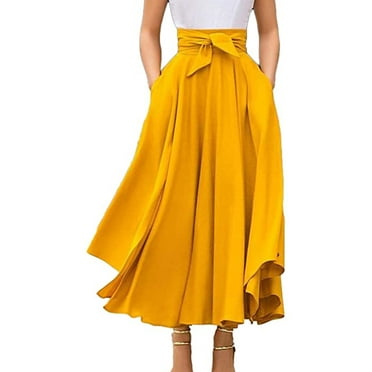 Doublju Women's Flowy Flared Comfy Maxi Skirt (Plus Size Available ...