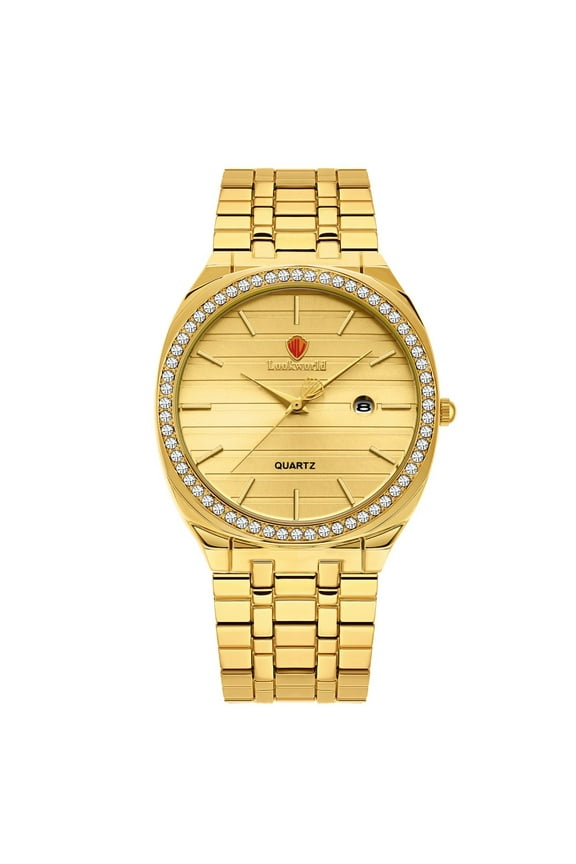 Classic Diamond Gold Watches for Men, Stainless Steel Waterproof Dress Watch, Men's Quartz Analog Wristwatch