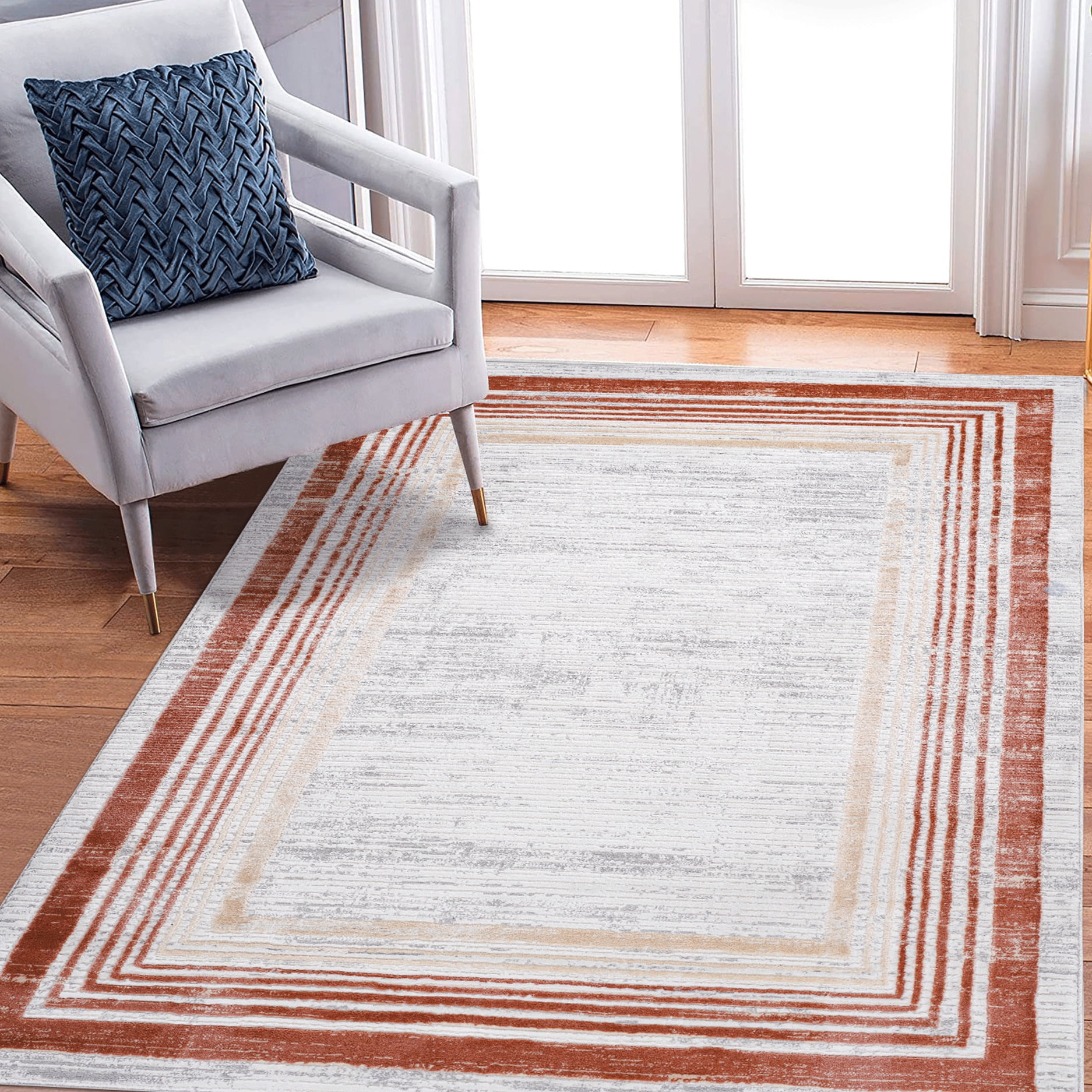 Loom &amp; Area Rug 5x7, Brown//, Non-shedding, Stain-, Fits Living, Dining ...