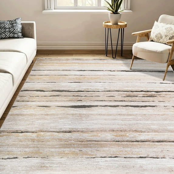 Loom & Area Rug 6x9, Brown/striped, Non-shedding, Stain , For Living Room, Study Outstanding Home Office