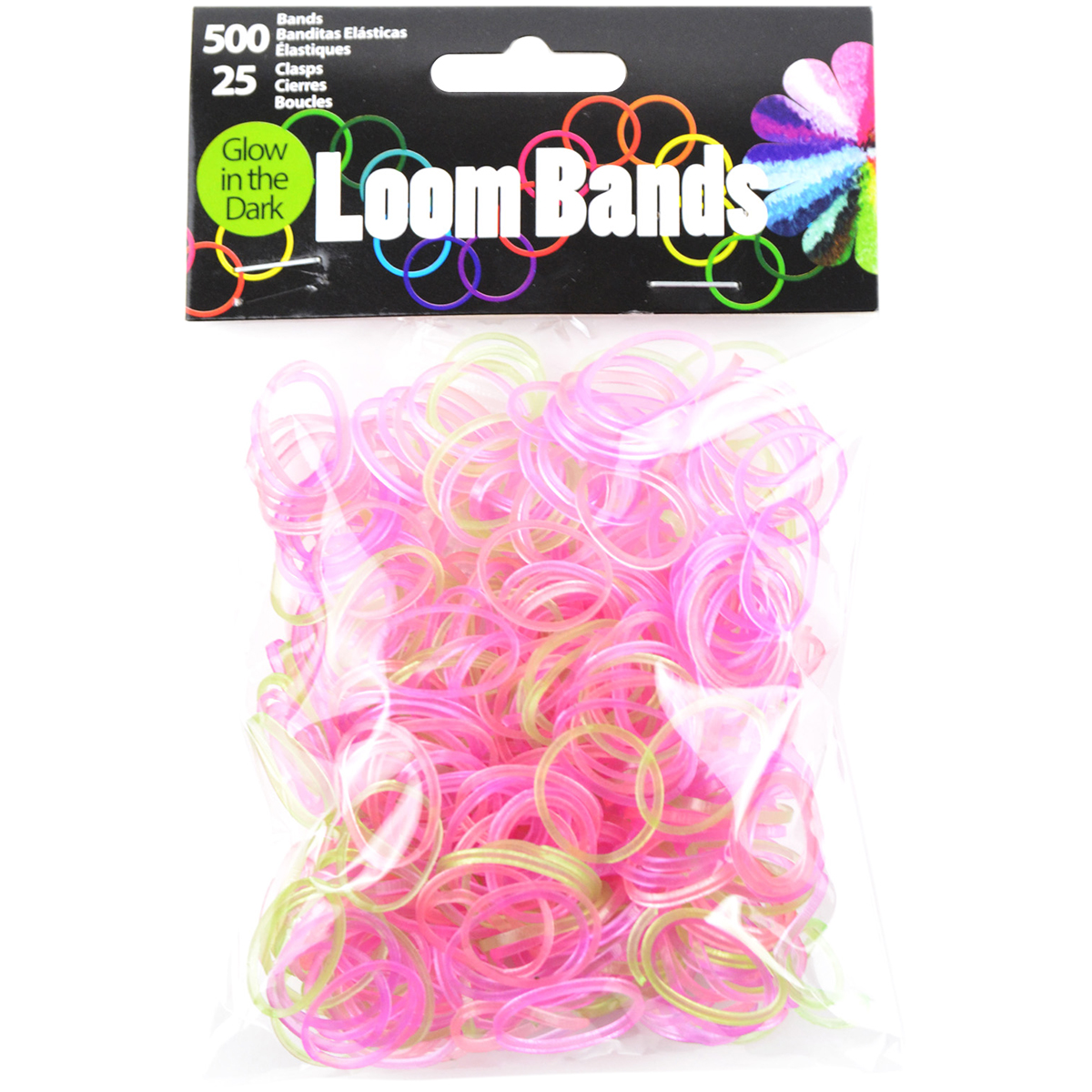 Loom Bands 500/Pkg W/25 Clasps-Glow-In-The-Dark Translucent - image 1 of 2