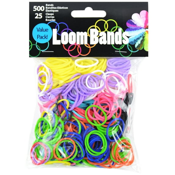 Loom Bands 500/Pkg W/25 Clasps-Primary Assortment, Pk 3, Midwest Design