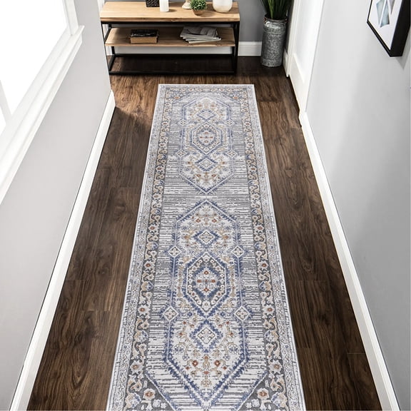 Loom & Collection Area Rug 2x8 - Blue/cream/, Stain , Soft Underfoot For Nursery, Study, Living Room Blue/cream/ Non-shedding, Easy Maintenance Dorm Room, Bedroom, Home Office