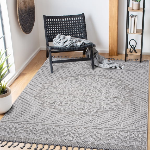 Loom & Gray/white Medallion Area Rug 4x6 - Pet-, , For Dining Room And Home Office Stain , Non-shedding, Bedroom
