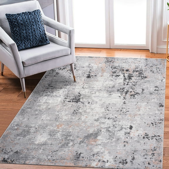 Loom & Grey/multi Abstract 6x9 Area Rug. Stain , Non-shedding For Eat-in Kitchen, Home Office, Bedroom, Living Room. Stylish Decor Rug Collection. Abstract, Nursery, Pet Safe