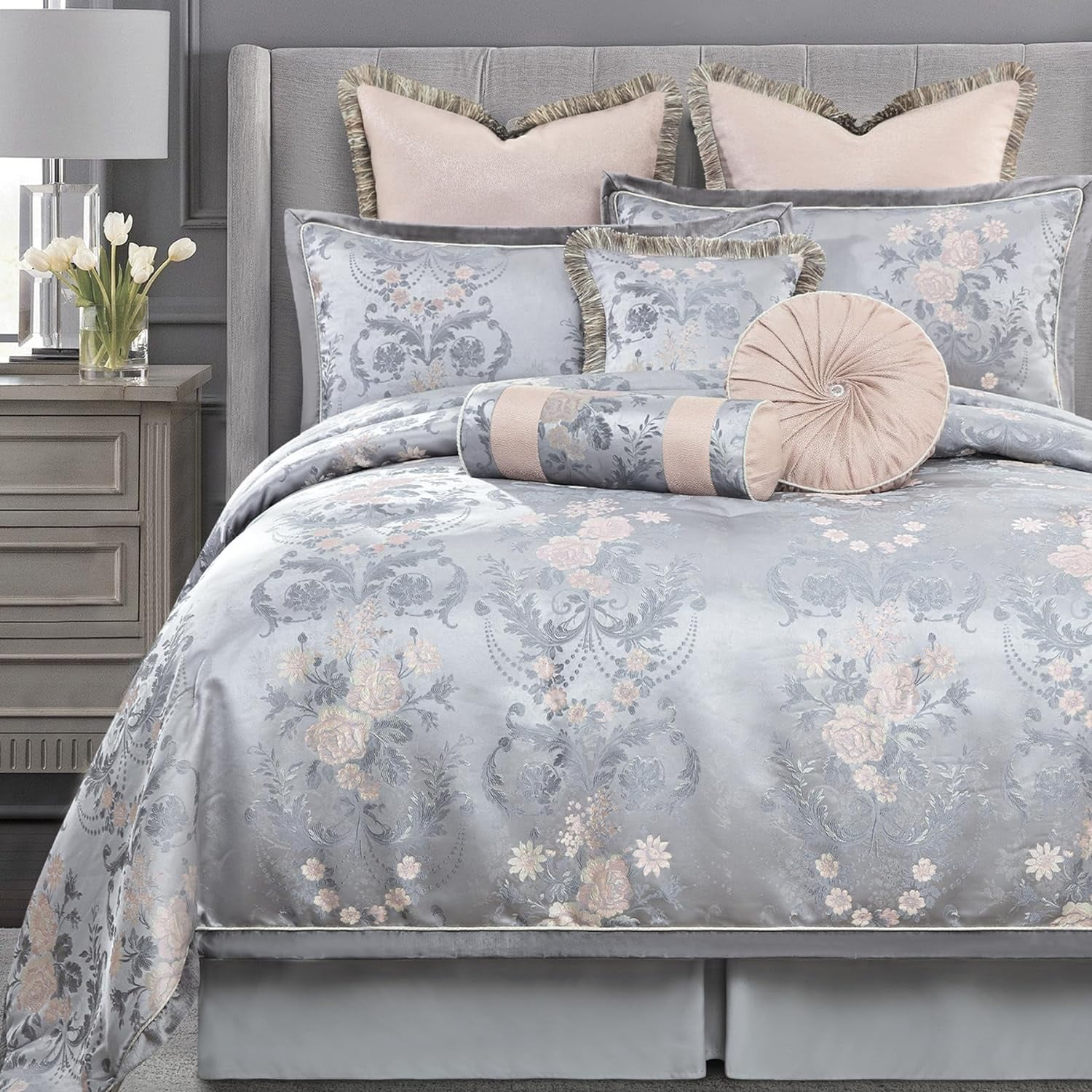 Loom and Mill Luxury Jacquard Comforter Set, Floral Design Bedding ...