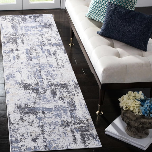 Loom & Stylish Area Rug 2x8 Grey/denim Abstract, Stain Non-shedding For Home Decor, Modern And Pet-, Medium Pile Abstract Rug, Study Dorm Room, Fashionable Style,