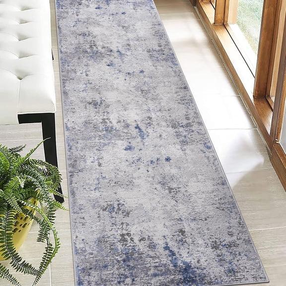 Loom & Stylish Area Rug 2x8, Silver/blue/abstract Look, Non-shedding, Stain For Bedroom, Living, Dining Room, Office 2x8 Rug, Pattern, Stain- Living Dining, Study