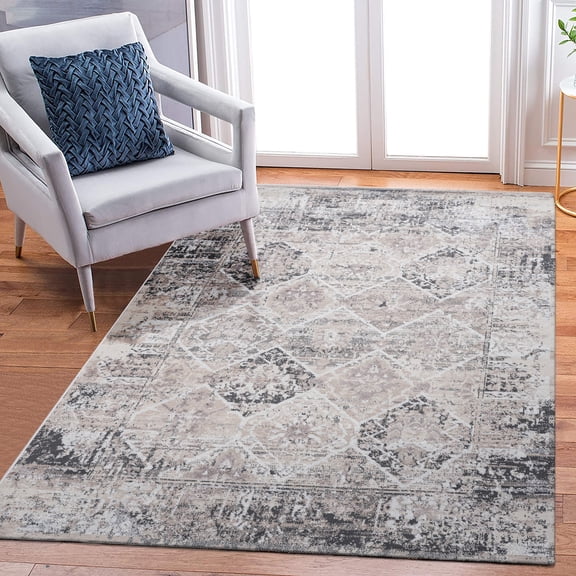 Loom & Stylish Area Rug, 6x9, Cream/anthracite, Non-shedding, Stain , For Living Room, Bedroom, Dining, Office, Study 6x9 Non-shedding And Ideal Home, Dining Room