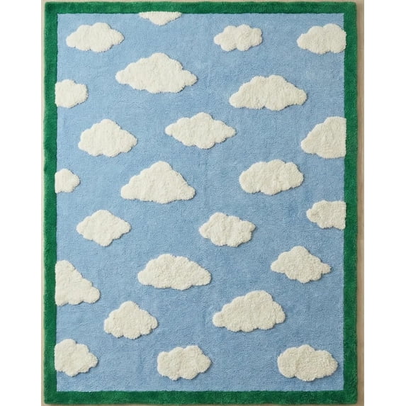 Wool Textured Area Rug Loom n Barn Sky Green Handmade Tufted Floral Design Wool Area Rug, Soft ...
