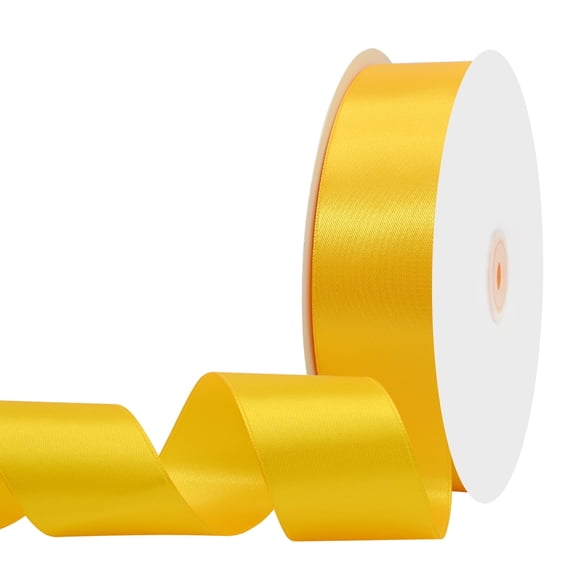 LoomJoyz 1.5 Inch x 100 Yards Double Face Yellow Satin Ribbon - Gift Wrapping Weddings Wreaths Birthday Parties DIY Crafts Hair Bows Holiday Decor