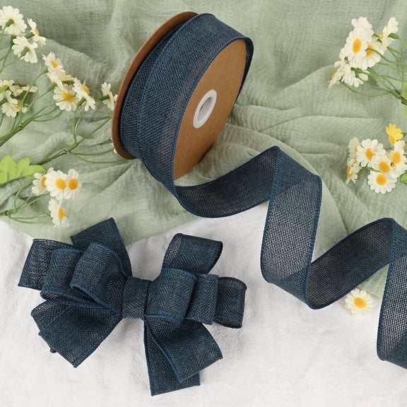 LoomJoyz Navy Blue Wired Burlap Ribbon, 1-1/2 Inch x 10 Yards, Ribbon for Wreaths, Gift Wrapping, Wedding Decor, DIY Crafts, Christmas Tree Bows