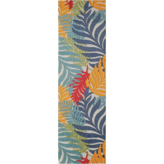 Loomaknoti Alfrey 2'2" x 7'6" Light Cream Floral Woven Indoor/Outdoor Area Rug