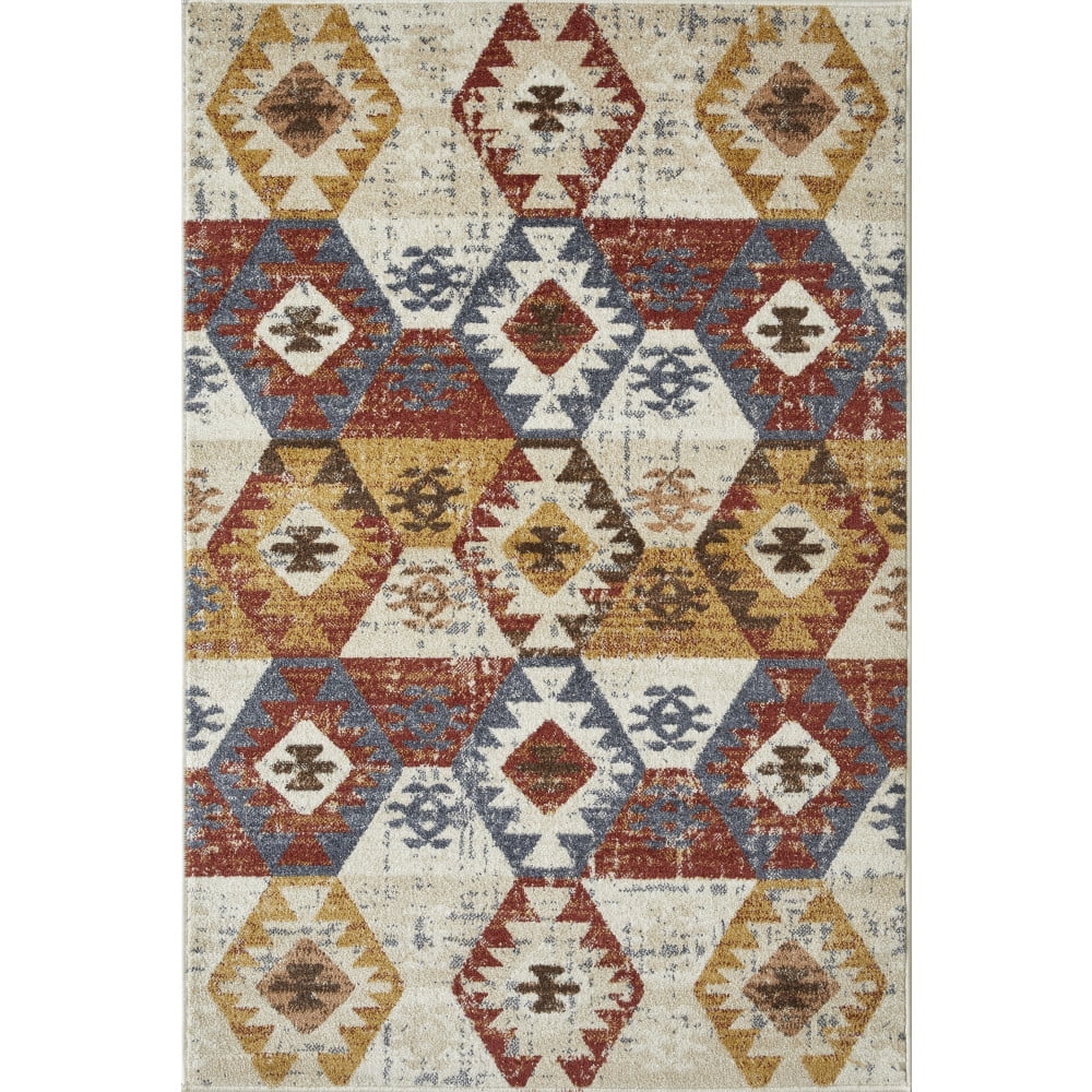 Cream and Multicolor Abstract 4' x 6' Stain-Resistant Area Rug