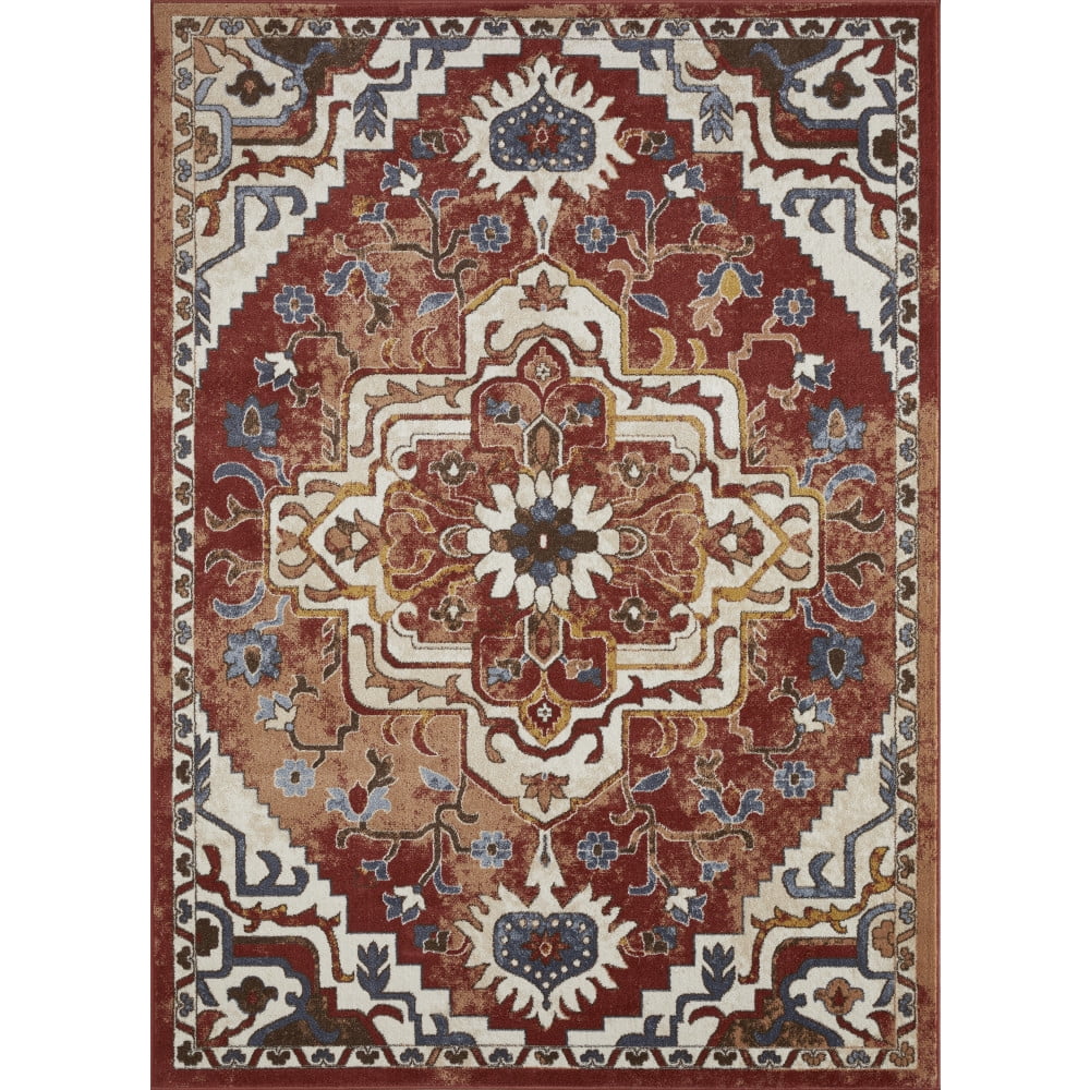 Oriental-Inspired Orange Watercolor 6' x 9' Synthetic Area Rug