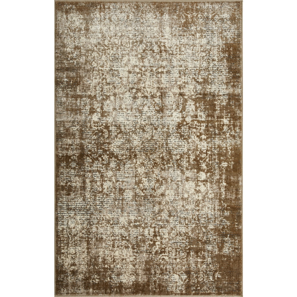 Cream and Beige Rectangular Synthetic Non-slip Area Rug