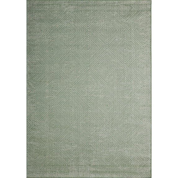 Loomaknoti Breyleigh Carzon 9' x 12' Cream/Green Geometric Indoor/Outdoor Polypropylene Area Rug
