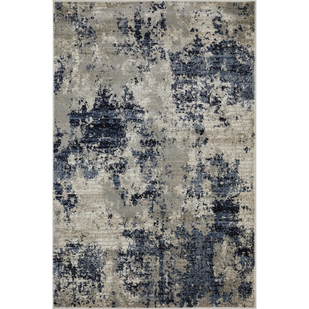 Blue Abstract 5' x 7' Synthetic Easy Care Area Rug