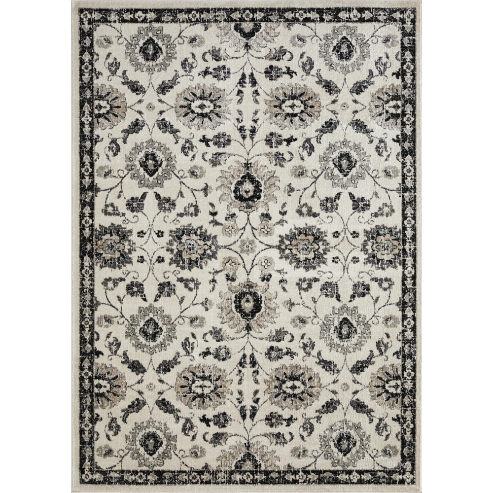 Celena Ivory and Black Floral 6' x 9' Synthetic Area Rug
