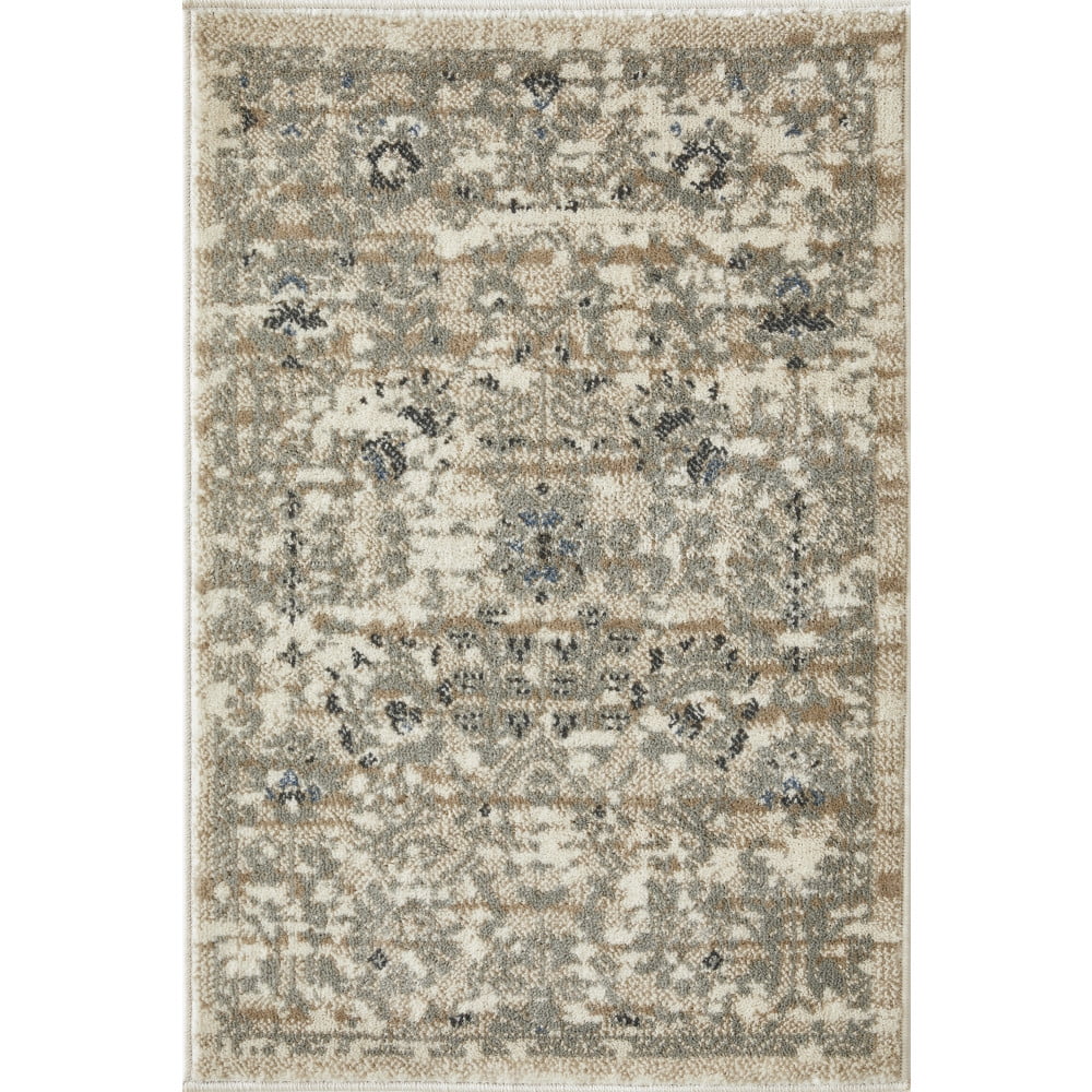 Ivory and Gray Floral Synthetic Easy Care Accent Rug 2' x 3'