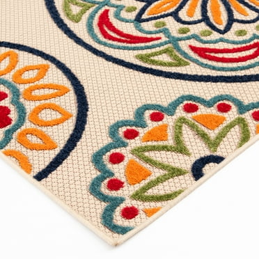 Loomaknoti Fontana Hafsa 9' x 12' Medallion Indoor/Outdoor Area Rug , Cream/Blue