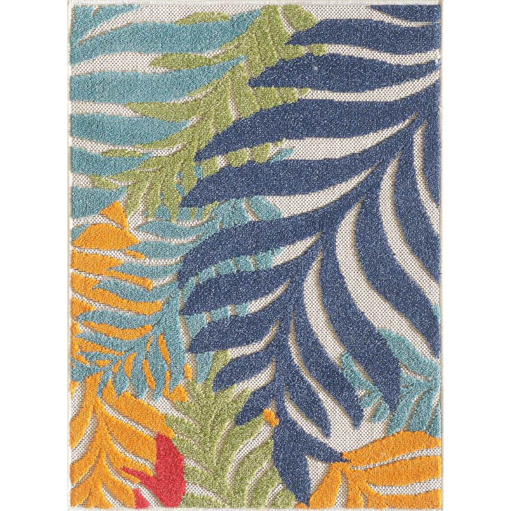 Blue and Multicolor Floral Synthetic Rectangular Rug, 3'1" x 5'3"