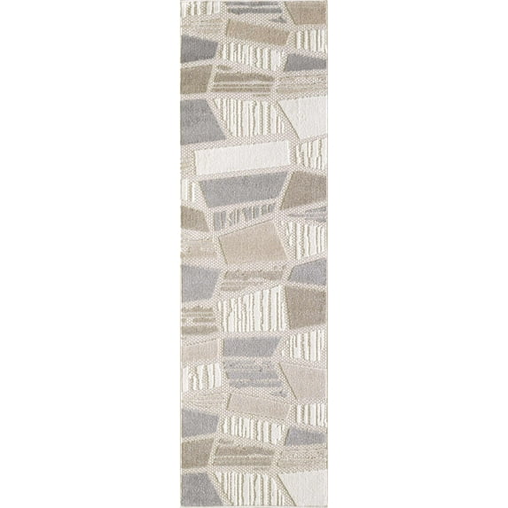 Loomaknoti Fortune Elawynz 2' x 7' Beige Geometric Indoor/Outdoor Runner Rug