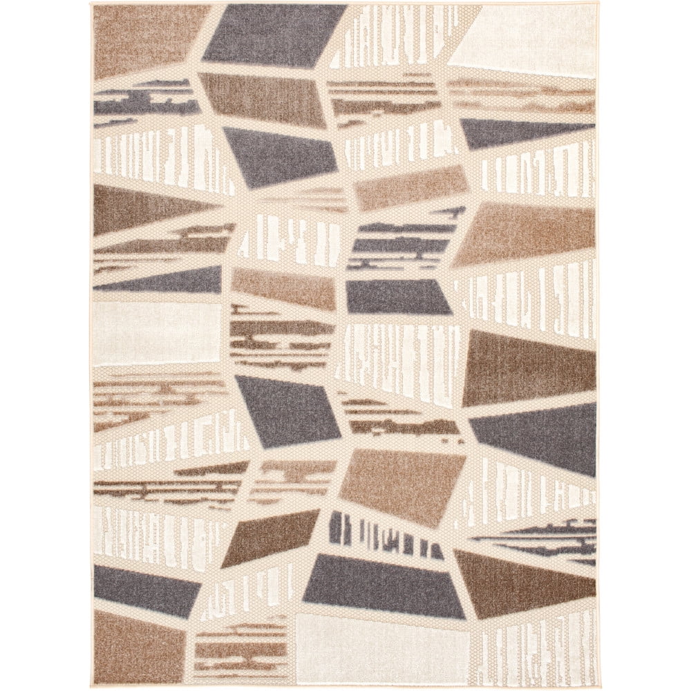 Ivory and Taupe Geometric 5' x 7' Synthetic Area Rug