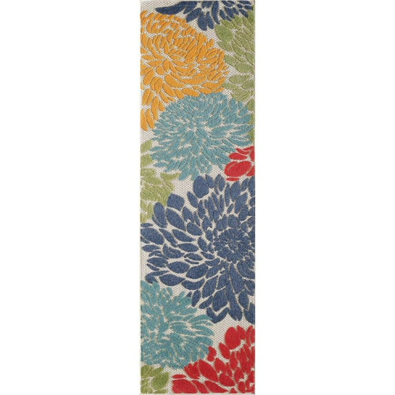 Loomaknoti Fortune Jasperzi 2' x 7' Ivory Floral Indoor/Outdoor Runner Rug